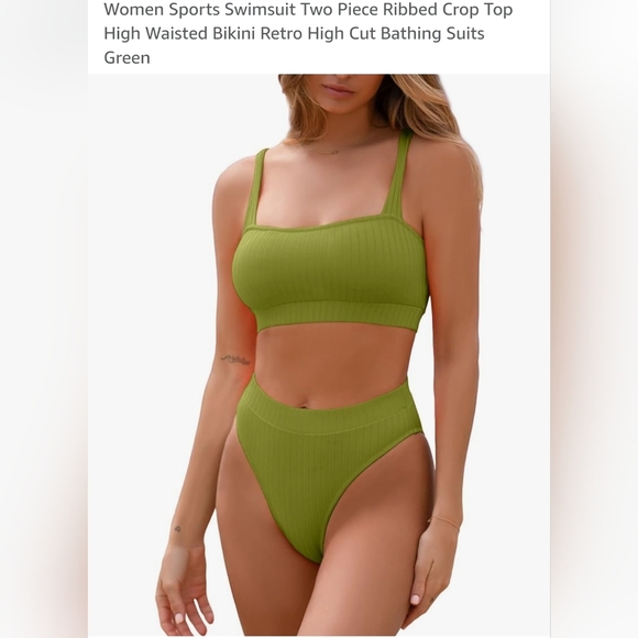 Green Ribbed Two-Piece Swimsuit Size M, New In Bag - Picture 1 of 4